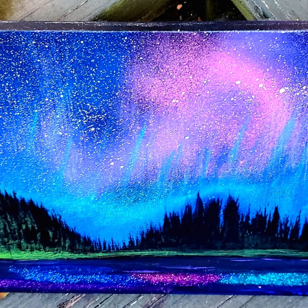 "Face in the Clouds" Northern Lights Painting 10×8